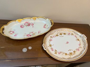 2 Dessert Plates, Hand Painted With Gold Accents