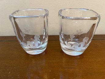 A Pair Of Signed Orrefors Vases With Seated Nymph Figure