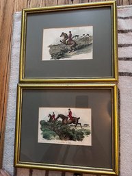 Pair Of Framed Vintage Hunt Prints Approx 9 X 10 Osm