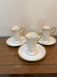 3 Coffee Cups With Saucers Cream And Gold Lenox For Tiffany & Co