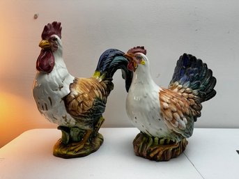 A Pair Of Large Ceramic Rooster And Chicken Approx 12' Tall