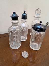 A Group Of Crystal And Silver Plate Relish And  Cruet Bottles, Etc