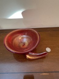 Murano Blown Red And Gold Glass Mortar And Pestle