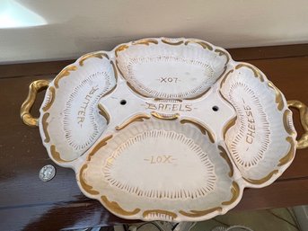 Hand Painted Lox And Bagel Platter With 4 Compartments, Missing Handle? Made In Italy