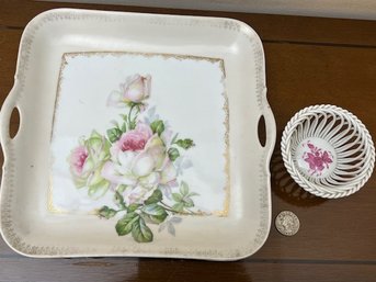 A DIMINUTIVE Herend Small Open Bowl And Bavarian Square Handled Plate