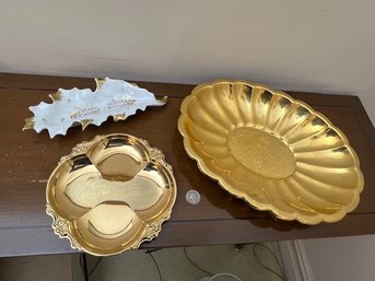 A Group Of 2 23 Kt Gold Electro Plated Serving Pieces And A Limoges Candy Dish