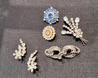 Group Of Costume Jewlery Pins And Pair Of Clip On Earrings