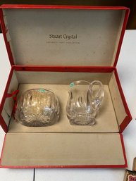 English Stuart Lead Crystal Creamer And Sugar Bowl Set