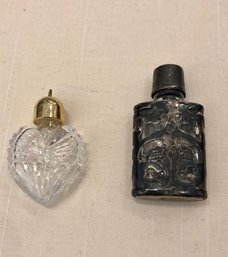 2 Mini Perfume Bottles One With Silver Case