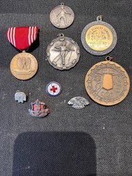 Group Of Various Medals Including A Good Conduct War Metal, Sports, Achievement Junior Life Saving Etc
