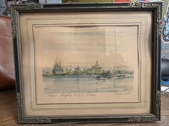 Antique Framed Print Nelson's Flagship HMS Victory Portsmouth