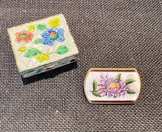 Enamel Victorian Pin And Small Enamel Floral Box