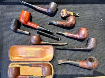 Group Of 10 Vintage Pipes, Some With Silver Plus 2 Pieces
