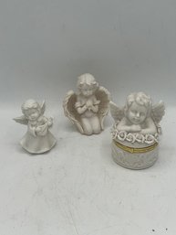 A Group Of Three Cherubs/angels ~ One Porcelain Box