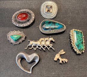 Group Of Sterling Silver Brooches