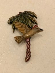 Vintage Palm Tree With Bird Brooch
