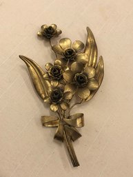 Vintage  Floral Spray Gold Tone Coat Pin