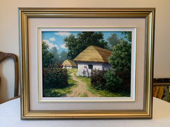 A Framed Thatched Cottage Painting Signed And Info On Back  Approx 16 X 20 Gallery Ukraine