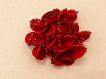 Stunning Deep Red Glass Floral  Vintage Coat  Brooch