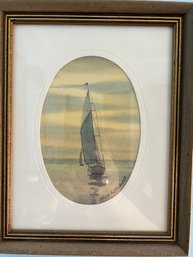 A Diminutive Watercolor Of A Sailboat By Alice Kettelhack