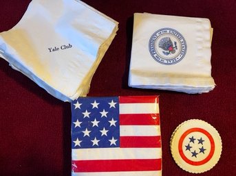 Group Of Yale , Presidential Seal , American Flag Napkins And Star Coaters