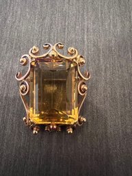 Large Topaz Brooch/necklace In Gold Setting