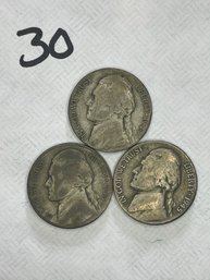 3 WWII Nickels 1942, 44, 45