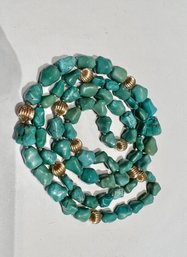 STUNNING! 18' Vintage Turquoise And Gold Necklace (color Is More Brilliant Than Shown)