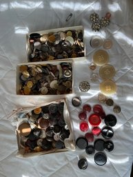 Multiple Boxes Of Vintage Buttons, Many Sets