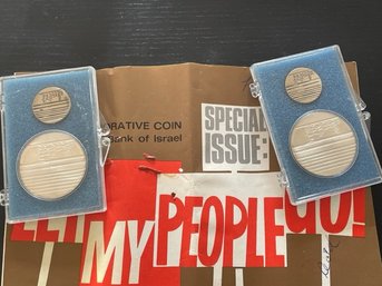 2 Special Issue Sets 'let My People Go' Israel Silver Coins With Original Paperwork