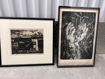 2 Black And White Etchings Signed Harry Hering And Israeli A/P