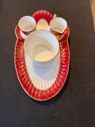 Antique Wedgwood Single Tea Set On Tray, Gilt Edged
