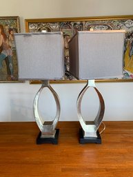 2 Pairs Of Table Lamps Silver Painted Bases 31'h. 4 TOTAL!