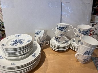 Set Of Royal Worcester Blue Sprays China Service For 12