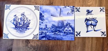 Group Of Three Blue And White Delft Tiles