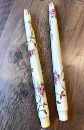 A Pair Of Vintage Porcelain Taper Hand Painted Candles