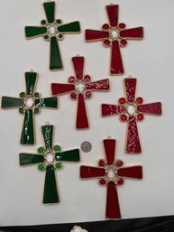 LARGE GROUP OF 7 CROSSES STAINED GLASS SUN CATCHERS SEE ALL PHOTOS
