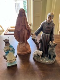 St Francis Of Assisi, Virgin Mary Statue And Italian Madonna