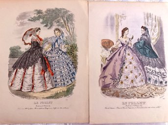 A Pair Of Fine Hand Colored French Fashion Plates Le Follet