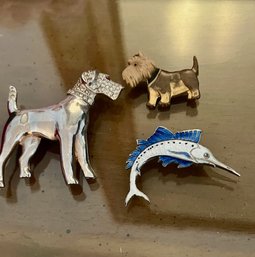 3 Vintage Pins 2 Dogs, Wire Hair Terrier, Scotty And A Wahoo!