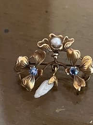 Victorian Gold? Pendent/brooch With Pearl And Semi Precious Stones Untested