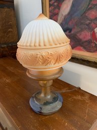 Small Antique Opaque Milk Glass Acorn Shaped Globe Table Lamp