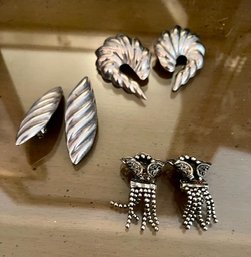 3 Pair Of Silver Earrings, Two Marked Sterling Mexico 925