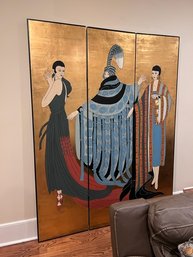 Art Deco Erte Style Screen Gilded Hand Painted 3 Women 80' X 60'