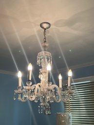 Stunning Antique Crystal And Blown Glass 6 Arm Chandelier