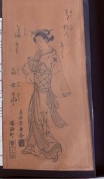 Original Illustration Geisha Girl Pencil On Paper  Signed Lower Right