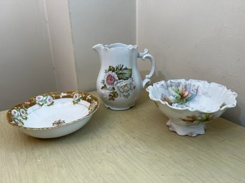 Antique Pitcher And 2 Bowls By Z S & Co Bavaria, Silesia, And Hand Painted Nippon