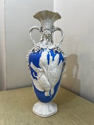 Blue And White Bisque Vase Unsigned Over 14' Tall