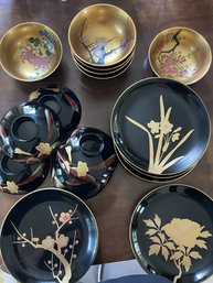 Lacquer Bowls,  Plates And Cups 6 Of Each