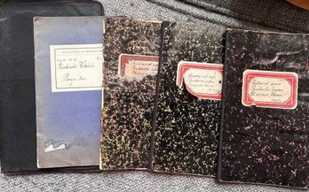 Group Of Vintage Notebooks And Leather Portfolio